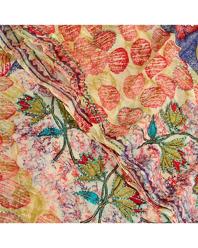 Sanskriti Vintage Sarees Hand Beaded Multi Blend Georgette Printed Sari Fabric, PRG-12019-Multi-Printed Floral Design-Blend Georgette-1