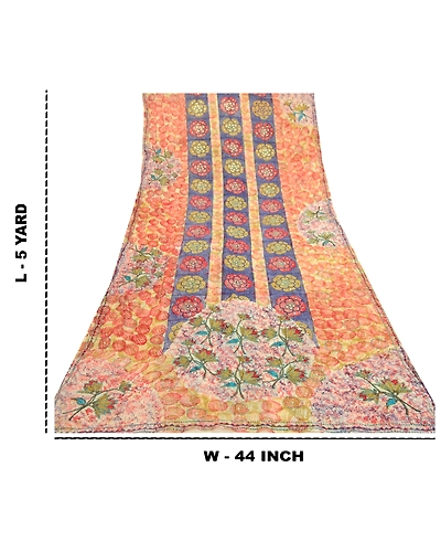 Sanskriti Vintage Sarees Hand Beaded Multi Blend Georgette Printed Sari Fabric, PRG-12019-Multi-Printed Floral Design-Blend Georgette-3