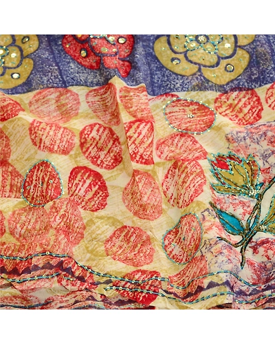 Sanskriti Vintage Sarees Hand Beaded Multi Blend Georgette Printed Sari Fabric, PRG-12019-Multi-Printed Floral Design-Blend Georgette-6