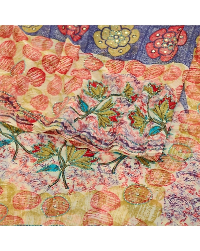 Sanskriti Vintage Sarees Hand Beaded Multi Blend Georgette Printed Sari Fabric, PRG-12019-Multi-Printed Floral Design-Blend Georgette-7