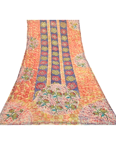 Sanskriti Vintage Sarees Hand Beaded Multi Blend Georgette Printed Sari Fabric, PRG-12019-Multi-Printed Floral Design-Blend Georgette-8