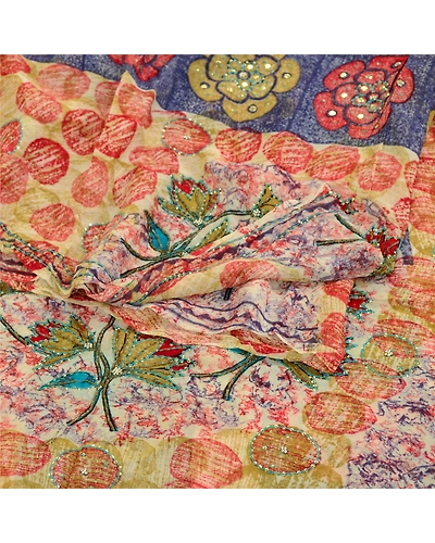 Sanskriti Vintage Sarees Hand Beaded Multi Blend Georgette Printed Sari Fabric, PRG-12019-Multi-Printed Floral Design-Blend Georgette-9