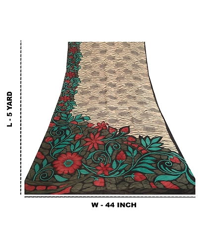 Sanskriti Vintage Sarees Ivory Pure Georgette Silk Printed Sari 5Yd Craft Fabric, PRG-12024-Multi-Printed Floral Design-Pure Georgette Silk-4