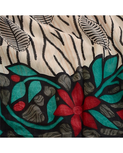 Sanskriti Vintage Sarees Ivory Pure Georgette Silk Printed Sari 5Yd Craft Fabric, PRG-12024-Multi-Printed Floral Design-Pure Georgette Silk-7