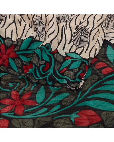 Sanskriti Vintage Sarees Ivory Pure Georgette Silk Printed Sari 5Yd Craft Fabric, PRG-12024-Multi-Printed Floral Design-Pure Georgette Silk-8