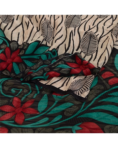Sanskriti Vintage Sarees Ivory Pure Georgette Silk Printed Sari 5Yd Craft Fabric, PRG-12024-Multi-Printed Floral Design-Pure Georgette Silk-10
