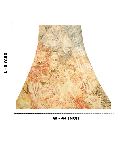 Sanskriti Vintage Sarees Gray Pure Georgette Silk Printed Sari 5Yd Craft Fabric, PRG-12034-Gray-Printed Floral Design-Pure Georgette Silk-3