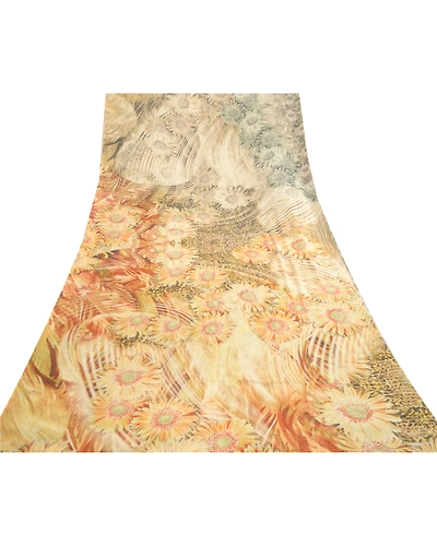 Sanskriti Vintage Sarees Gray Pure Georgette Silk Printed Sari 5Yd Craft Fabric, PRG-12034-Gray-Printed Floral Design-Pure Georgette Silk-8