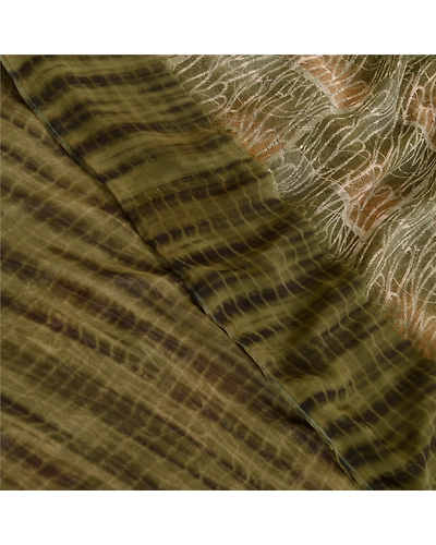 Sanskriti Vintage Sarees From India Green Georgette Printed Sari Craft Fabric, PRG-12042-Green-Printed Floral Design-Poly Georgette-1