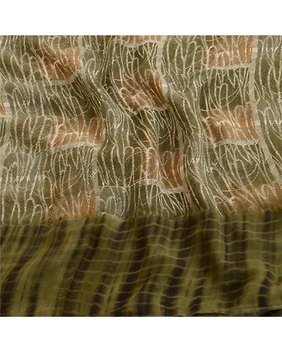 Sanskriti Vintage Sarees From India Green Georgette Printed Sari Craft Fabric, PRG-12042-Green-Printed Floral Design-Poly Georgette-6