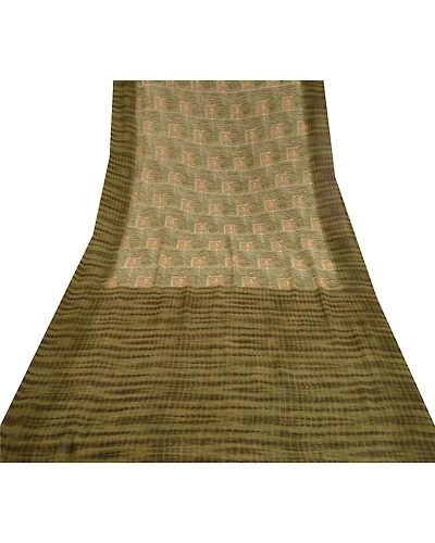 Sanskriti Vintage Sarees From India Green Georgette Printed Sari Craft Fabric, PRG-12042-Green-Printed Floral Design-Poly Georgette-8