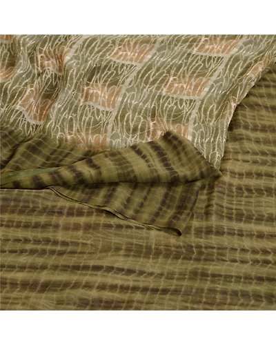 Sanskriti Vintage Sarees From India Green Georgette Printed Sari Craft Fabric, PRG-12042-Green-Printed Floral Design-Poly Georgette-9