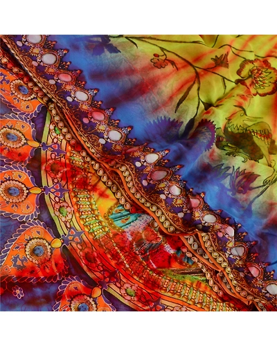 Sanskriti Vintage Sarees Digital Print Tie-Dye Pure Georgette Silk Sari Fabric, PRG-12044-Green-Printed Floral Design-Pure Georgette Silk-1