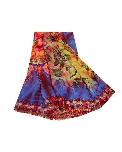 Sanskriti Vintage Sarees Digital Print Tie-Dye Pure Georgette Silk Sari Fabric, PRG-12044-Green-Printed Floral Design-Pure Georgette Silk-2
