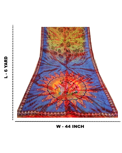 Sanskriti Vintage Sarees Digital Print Tie-Dye Pure Georgette Silk Sari Fabric, PRG-12044-Green-Printed Floral Design-Pure Georgette Silk-4