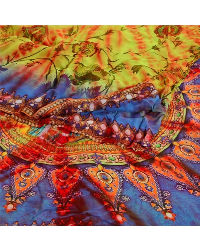 Sanskriti Vintage Sarees Digital Print Tie-Dye Pure Georgette Silk Sari Fabric, PRG-12044-Green-Printed Floral Design-Pure Georgette Silk-10