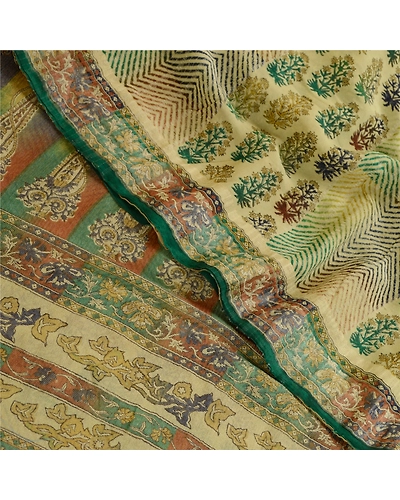 Sanskriti Vintage Sarees Green Pure Georgette Silk Printed Sari 5Yd Craft Fabric, PRG-12047-Green-Printed Floral Design-Pure Georgette Silk-1