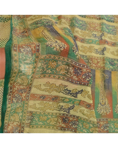 Sanskriti Vintage Sarees Green Pure Georgette Silk Printed Sari 5Yd Craft Fabric, PRG-12047-Green-Printed Floral Design-Pure Georgette Silk-4
