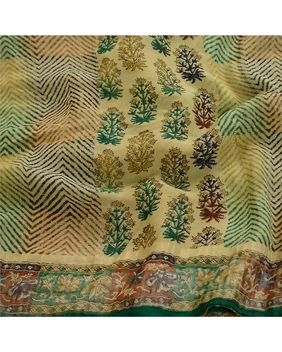 Sanskriti Vintage Sarees Green Pure Georgette Silk Printed Sari 5Yd Craft Fabric, PRG-12047-Green-Printed Floral Design-Pure Georgette Silk-6