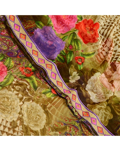 Sanskriti Vintage Sarees Green Digital Printed Georgette Sari 5Yd Craft Fabric, PRG-12048-Green-Printed Floral Design-Poly Georgette-1