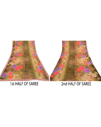 Sanskriti Vintage Sarees Green Digital Printed Georgette Sari 5Yd Craft Fabric, PRG-12048-Green-Printed Floral Design-Poly Georgette-5