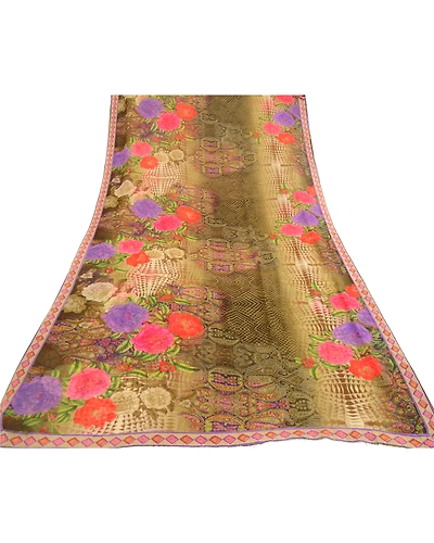 Sanskriti Vintage Sarees Green Digital Printed Georgette Sari 5Yd Craft Fabric, PRG-12048-Green-Printed Floral Design-Poly Georgette-8