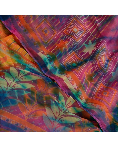 Sanskriti Vintage Sarees Multi Tie-Dye Pure Chiffon Silk Sari 5Yd Craft Fabric, PRG-12049-Multi-Printed Floral Design-Pure Chiffon Silk-1