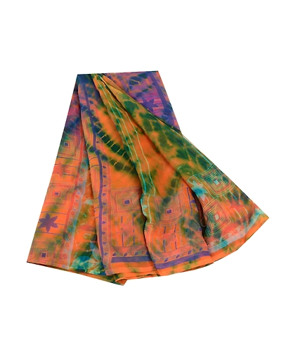 Sanskriti Vintage Sarees Multi Tie-Dye Pure Chiffon Silk Sari 5Yd Craft Fabric, PRG-12049-Multi-Printed Floral Design-Pure Chiffon Silk-2