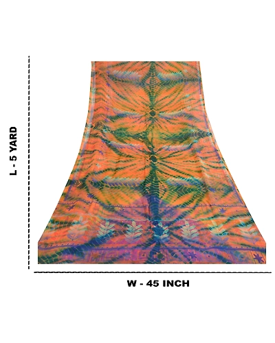 Sanskriti Vintage Sarees Multi Tie-Dye Pure Chiffon Silk Sari 5Yd Craft Fabric, PRG-12049-Multi-Printed Floral Design-Pure Chiffon Silk-3