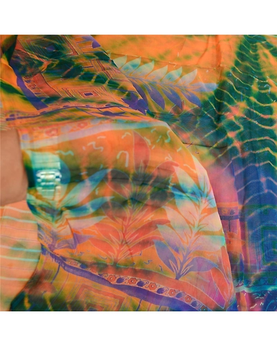 Sanskriti Vintage Sarees Multi Tie-Dye Pure Chiffon Silk Sari 5Yd Craft Fabric, PRG-12049-Multi-Printed Floral Design-Pure Chiffon Silk-4