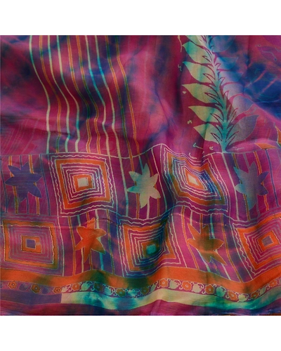 Sanskriti Vintage Sarees Multi Tie-Dye Pure Chiffon Silk Sari 5Yd Craft Fabric, PRG-12049-Multi-Printed Floral Design-Pure Chiffon Silk-6