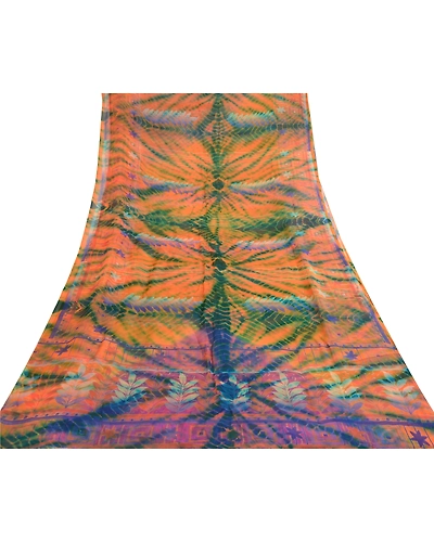 Sanskriti Vintage Sarees Multi Tie-Dye Pure Chiffon Silk Sari 5Yd Craft Fabric, PRG-12049-Multi-Printed Floral Design-Pure Chiffon Silk-8