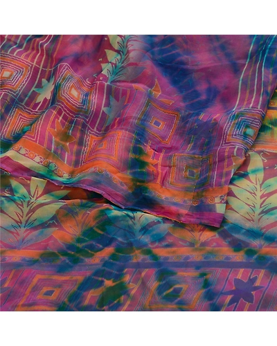 Sanskriti Vintage Sarees Multi Tie-Dye Pure Chiffon Silk Sari 5Yd Craft Fabric, PRG-12049-Multi-Printed Floral Design-Pure Chiffon Silk-9