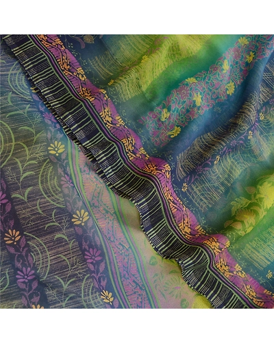 Sanskriti Vintage Sarees From India Multi Georgette Printed Sari Floral Fabric, PRG-12057-Multi-Printed Floral Design-Poly Georgette-1