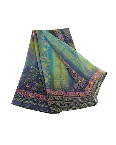 Sanskriti Vintage Sarees From India Multi Georgette Printed Sari Floral Fabric, PRG-12057-Multi-Printed Floral Design-Poly Georgette-2