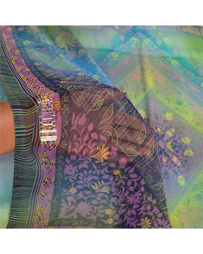 Sanskriti Vintage Sarees From India Multi Georgette Printed Sari Floral Fabric, PRG-12057-Multi-Printed Floral Design-Poly Georgette-4