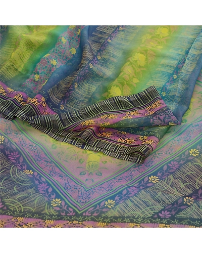 Sanskriti Vintage Sarees From India Multi Georgette Printed Sari Floral Fabric, PRG-12057-Multi-Printed Floral Design-Poly Georgette-7