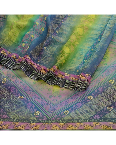 Sanskriti Vintage Sarees From India Multi Georgette Printed Sari Floral Fabric, PRG-12057-Multi-Printed Floral Design-Poly Georgette-9