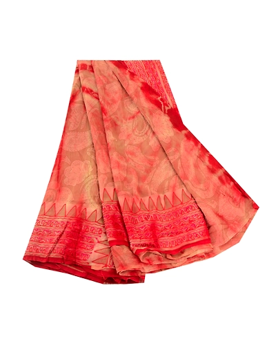 Sanskriti Vintage Sarees Red Tie-Dye Embroidered Blend Georgette Sari 5Yd Fabric, PRG-12058-Red-Printed Floral Design-Blend Georgette-2