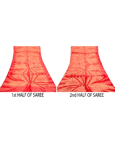 Sanskriti Vintage Sarees Red Tie-Dye Embroidered Blend Georgette Sari 5Yd Fabric, PRG-12058-Red-Printed Floral Design-Blend Georgette-5