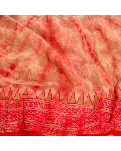 Sanskriti Vintage Sarees Red Tie-Dye Embroidered Blend Georgette Sari 5Yd Fabric, PRG-12058-Red-Printed Floral Design-Blend Georgette-6