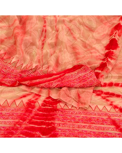 Sanskriti Vintage Sarees Red Tie-Dye Embroidered Blend Georgette Sari 5Yd Fabric, PRG-12058-Red-Printed Floral Design-Blend Georgette-7