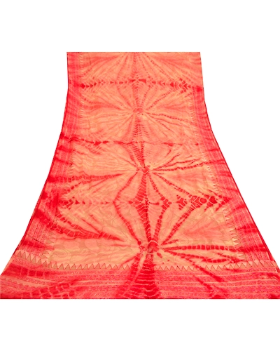 Sanskriti Vintage Sarees Red Tie-Dye Embroidered Blend Georgette Sari 5Yd Fabric, PRG-12058-Red-Printed Floral Design-Blend Georgette-8