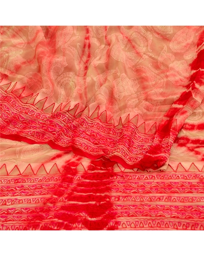 Sanskriti Vintage Sarees Red Tie-Dye Embroidered Blend Georgette Sari 5Yd Fabric, PRG-12058-Red-Printed Floral Design-Blend Georgette-9