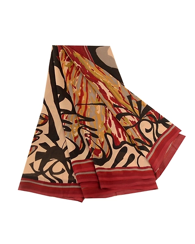 Sanskriti Vintage Sarees Red Pure Georgette Silk Printed Sari 5Yd Craft Fabric, PRG-12060-Red-Printed Floral Design-Pure Georgette Silk-2