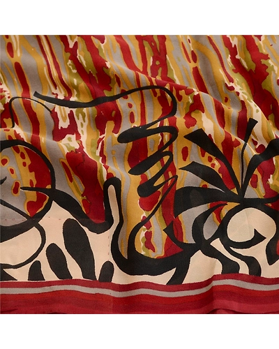 Sanskriti Vintage Sarees Red Pure Georgette Silk Printed Sari 5Yd Craft Fabric, PRG-12060-Red-Printed Floral Design-Pure Georgette Silk-6