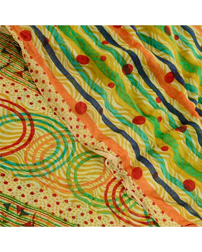 Sanskriti Vintage Sarees Multi Pure Georgette Silk Printed Sari 5Yd Craft Fabric, PRG-12061-Multi-Printed Floral Design-Pure Georgette Silk-1