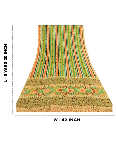 Sanskriti Vintage Sarees Multi Pure Georgette Silk Printed Sari 5Yd Craft Fabric, PRG-12061-Multi-Printed Floral Design-Pure Georgette Silk-3