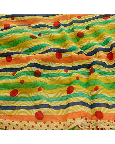 Sanskriti Vintage Sarees Multi Pure Georgette Silk Printed Sari 5Yd Craft Fabric, PRG-12061-Multi-Printed Floral Design-Pure Georgette Silk-6