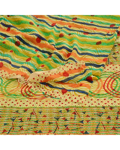Sanskriti Vintage Sarees Multi Pure Georgette Silk Printed Sari 5Yd Craft Fabric, PRG-12061-Multi-Printed Floral Design-Pure Georgette Silk-7